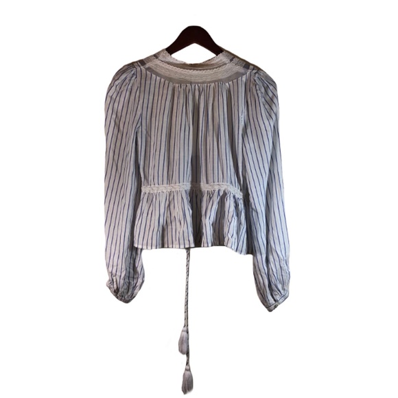 Free People White Blue Lace Stripped Blouse Size S - Picture 4 of 4